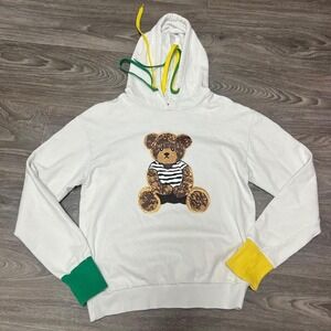 A.W.BRAND Milano Teddy Bear Hoodie‎ Color Block Drawstring White Size S